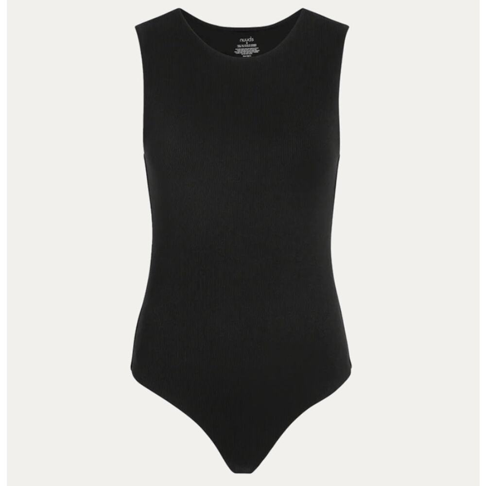 NUUDS Black Ribbed Crew Tank Bodysuit Size XL - Picture 2 of 10